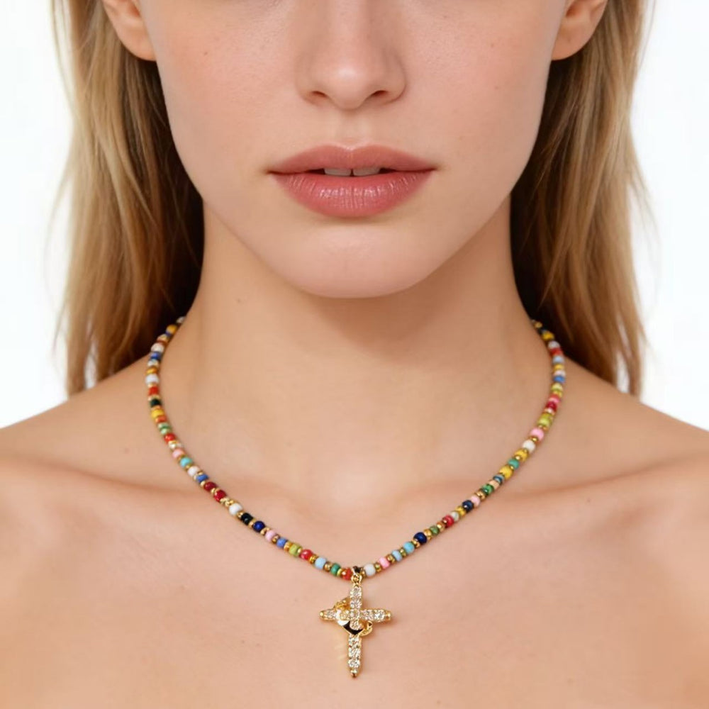 The Joy Cross — Multi-Colour Beaded Necklace